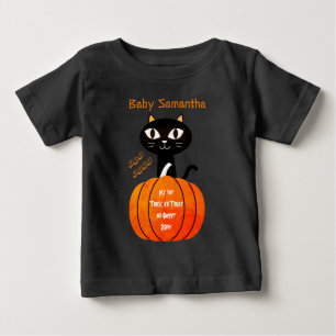 Camiseta Laranja e Gato Preto Pumpkin Meu Halloween de 1rua