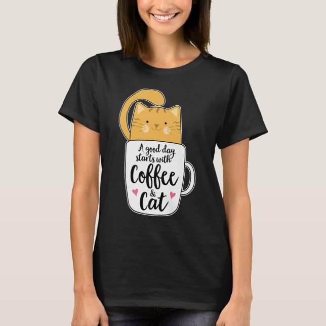 Camiseta Laranja Engraçado Café Mug Cat Lover (Frente)