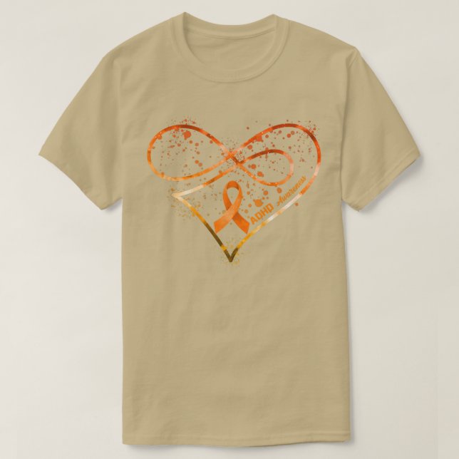 Camiseta Laranja Fita Coração Saúde Mental ADHD Sensibiliza (Frente do Design)