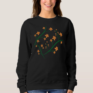Camiseta Laranja Flores Verdes Ramificações Gráficas Design