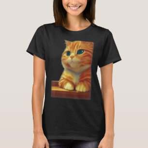 Camiseta Laranja Fluffy Chonky Tabby Cat Num Bodega Eyes Cl
