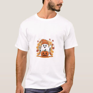 Camiseta Laranja Fofa de Café Gelado de Abóbora de Fantasma