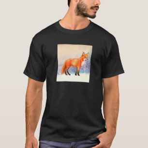 Camiseta Laranja Fox Aquarela Floresta de Neve de inverno