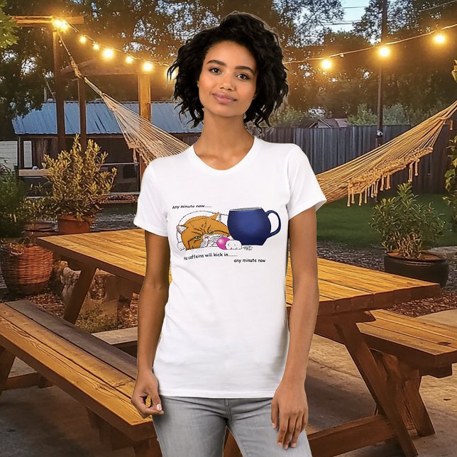 Camiseta Laranja Gato Café Manga Azul (Criador carregado)