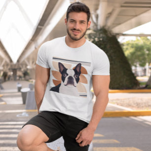 Camiseta Laranja Geométrica Formas de Boston Terrier Dog
