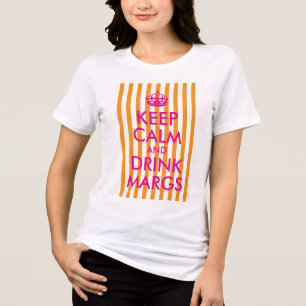 Camiseta Laranja Listra Rosa Quente Mantenha a Calma e Beba