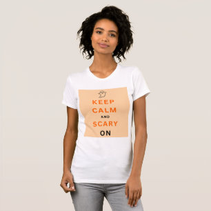 Camiseta Laranja Mantenha calma e assustada no texto Fantas