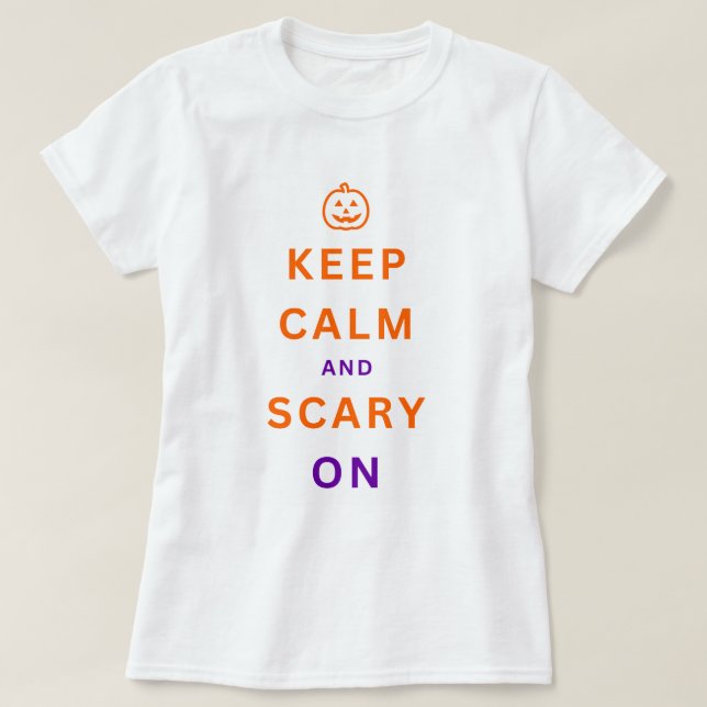 Camiseta Laranja Mantenha Calma e Assustado No Texto Da Abó (Frente do Design)
