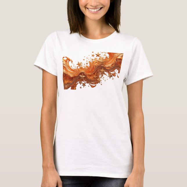 Camiseta Laranja na Moda ESTRELAS DORADAS E OURO LÍQUIDO (Frente)