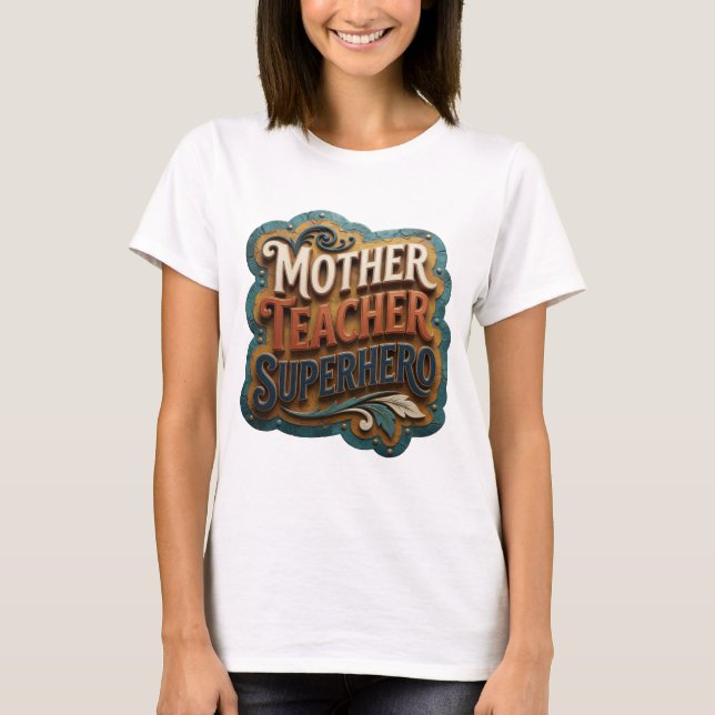 Camiseta Laranja Ousada SUPER-HEROÍNA MÃE PROFESSORA (Frente)