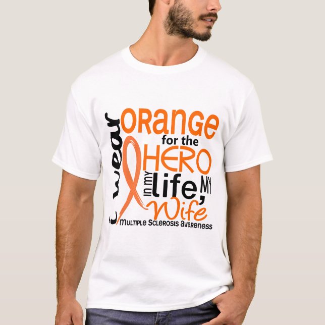 Camiseta Laranja para a esclerose múltipla do MS da esposa (Frente)