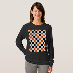 Camiseta Laranja Preto e Branco Xadrez