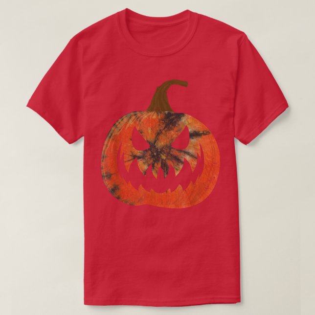 Camiseta Laranja Tie Dye Pumpkin Face Jack O Lantern Hallow (Frente do Design)