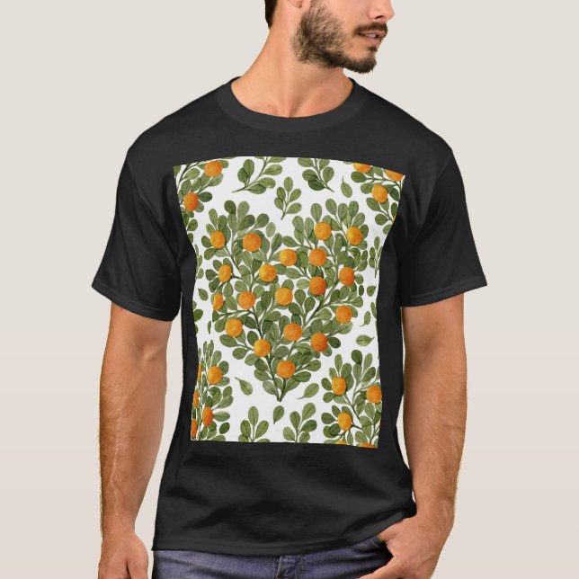 Camiseta Laranjas do Coração: Verdes Branches Amor. (Frente)