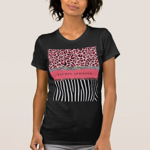 Camiseta Larga Impressão Leopardo Rosa Esbranquiçada