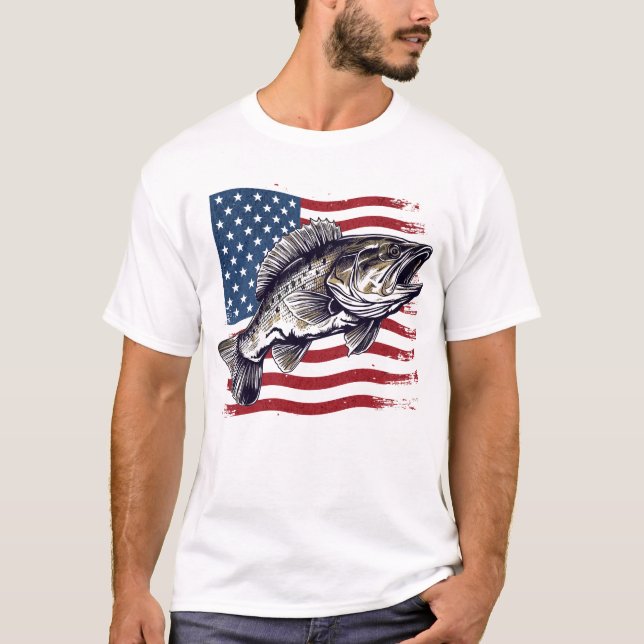 Camiseta Largemouth Bass American Flag (Frente)