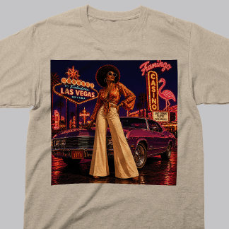 Camiseta Las Vegas Anos 70 Mulher Negra Retro Vintage