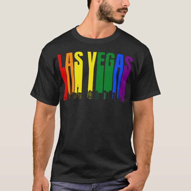 Camiseta Las Vegas Nevada Skyline Lgbtq Orgulho gay Rainbow (Frente)