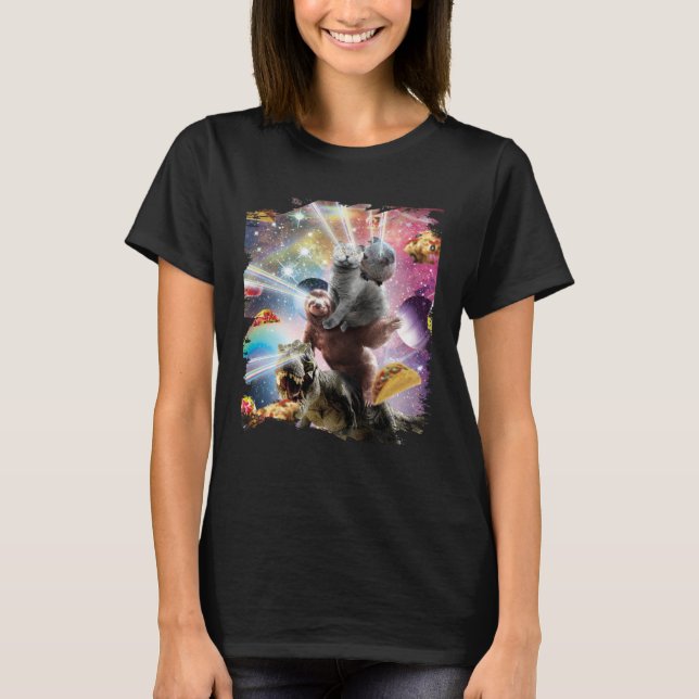 Camiseta Laser Eyes Space Guinea Pig Cat Sloth Dinosaur (Frente)