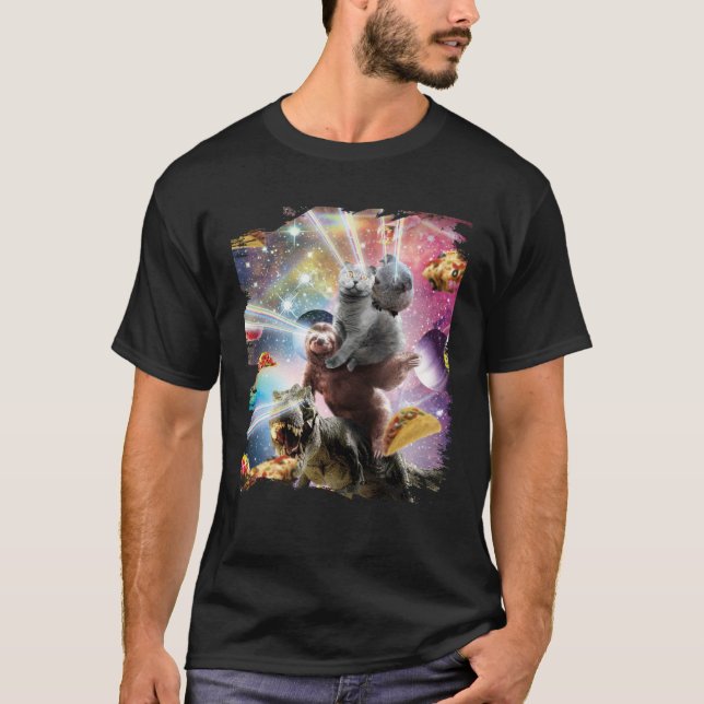 Camiseta Laser Eyes Space Guinea Pig Cat Sloth Dinosaur (Frente)