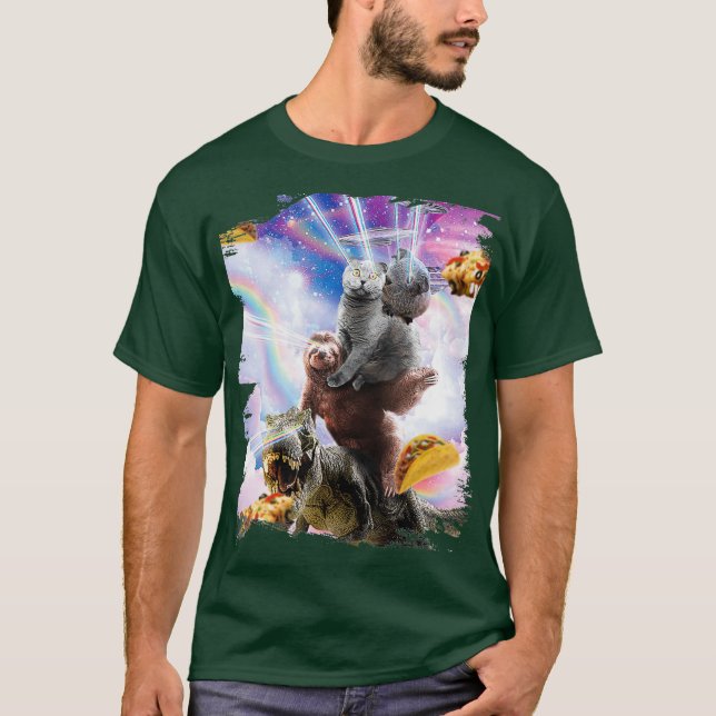 Camiseta Laser Olhos Espaço Guiné Suíno Gato Lata Dinossaur (Frente)