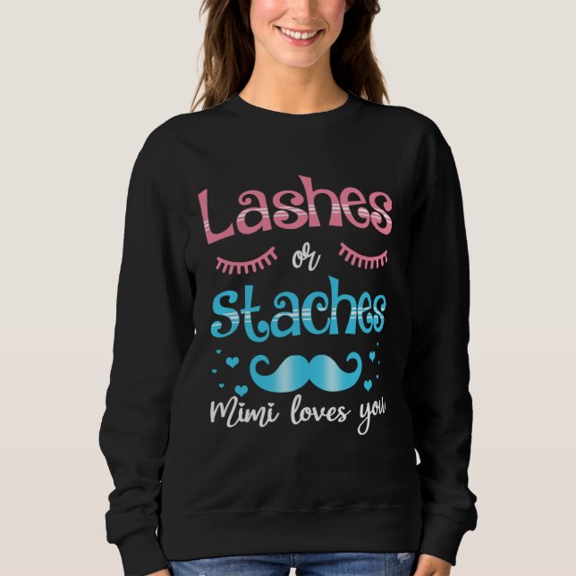 Camiseta Lashes Or Staches Mimi Loves You Gender Reveal (Frente)
