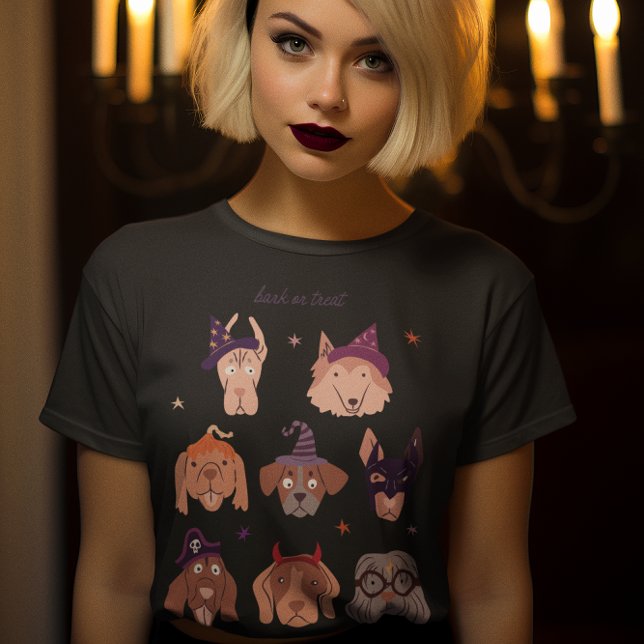 Camiseta Latido ou tratamento de cães na fantasia (Criador carregado)