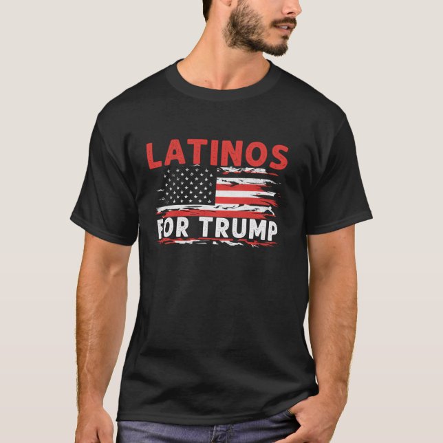 Camiseta Latinos para Trump 2024 Eleição EUA Bandeira Hispâ (Frente)