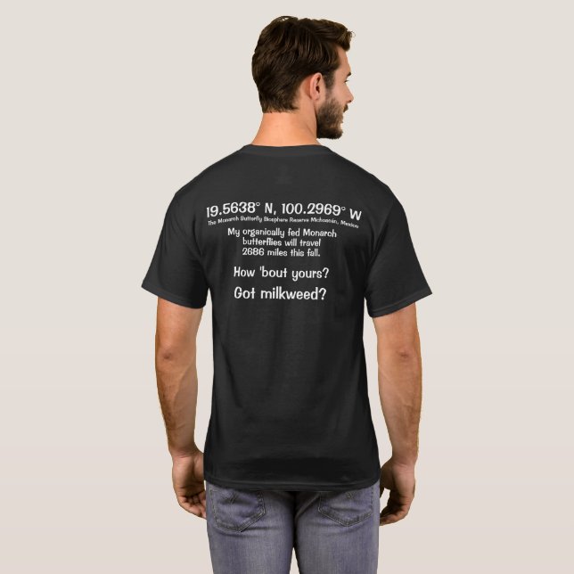 Camiseta Latitude e Longitude personalizáveis da borboleta- (Parte Traseira Completa)