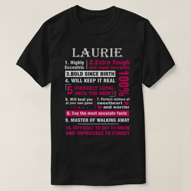 Camiseta LAURIE Highly Eccentric 10 Facts Shirt First Name  (Frente do Design)