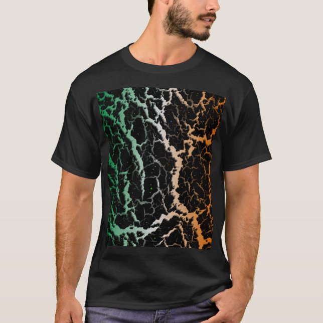 Camiseta Lava Espacial Rachada - Verde/Branco/Laranja (Frente)