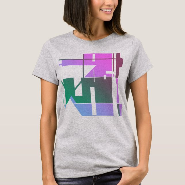 Camiseta Lavanda de Arte Geométrica Verde Rosa (Frente)