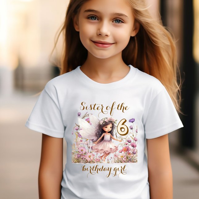 Camiseta Lavanda Fairy Wildflower irmã da aniversariante (Criador carregado)