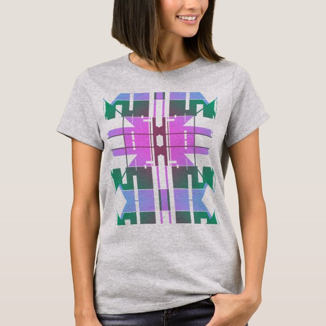 Camiseta Lavanda Verde Rosa Arte Tribal Grandes Azulejos De (Frente)