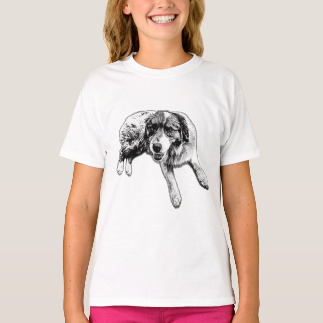 Camiseta Laying Aussie Pup Ink Line (Frente)