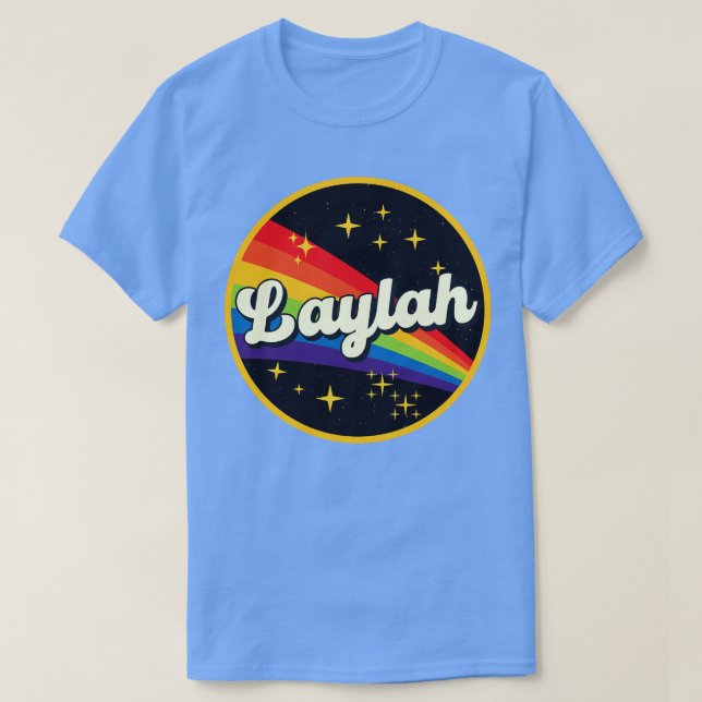 Camiseta Laylah Rainbow No Estilo De Vintagem Espacial (Frente do Design)