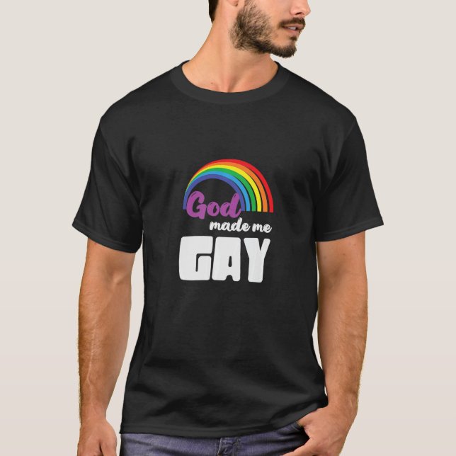 Camiseta LBGT Flag Orgulho gay humano Deus me fez Gay (Frente)