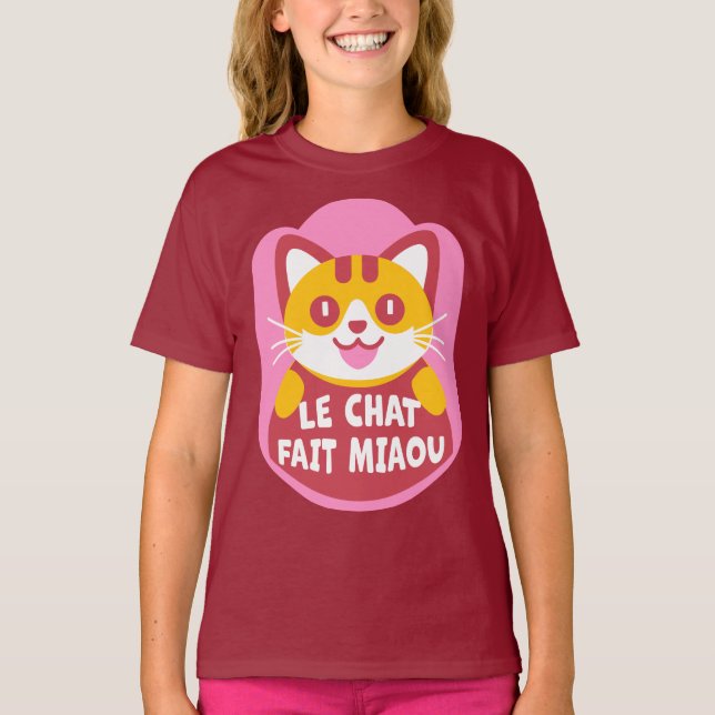 Camiseta Le Chat Fait Miaou Cute French Orange Tabby (Frente)