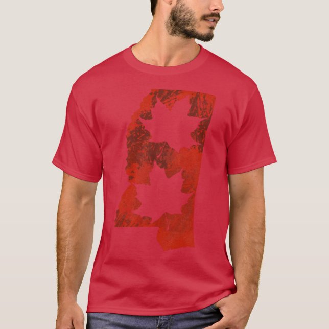 Camiseta Leaf Red State Of Mississippi With Black Backgroun (Frente)