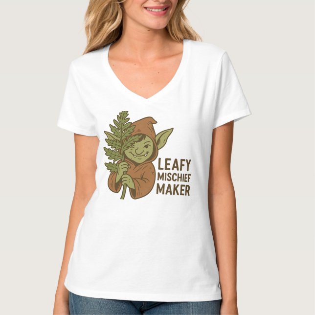 Camiseta Leafy Mishead Maker - Criatura Florestal Cute Gobl (Frente)