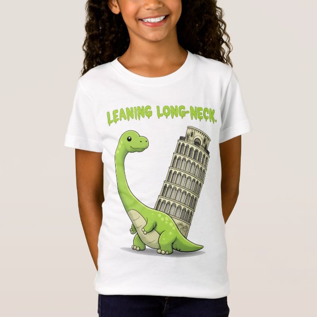 Camiseta Leaning Long-Neck Cute Brachiosaurus & Leaning Tow (Frente)