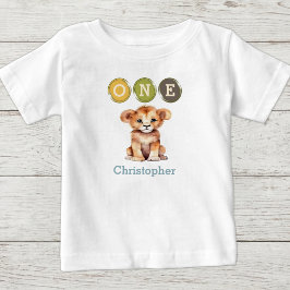 Camiseta Leão 1º Aniversário um com nome azul