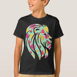 Camiseta Leão Africano com Padrão de Fruta Tropical