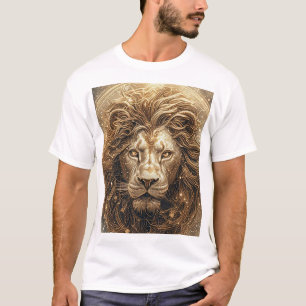 Camiseta Leão Artístico com Geométrico Dourado