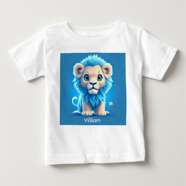 Camiseta Leão Azul Bebê para Amantes de Leão (Frente)