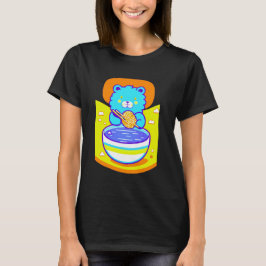 Camiseta Leão Azul Cute Curtindo Noodles Ramen