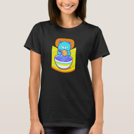 Camiseta Leão Azul Cute Curtindo Noodles Ramen