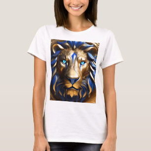 Camiseta Leão Azul Safira e Dourado,