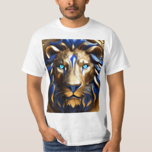 Camiseta Leão Azul Safira e Dourado,