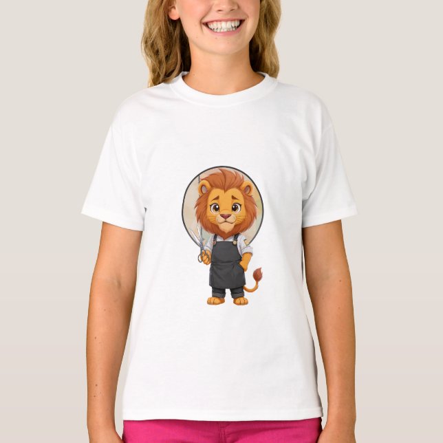 Camiseta Leão Barbeiro Cabeleireiro Crianças (Frente)